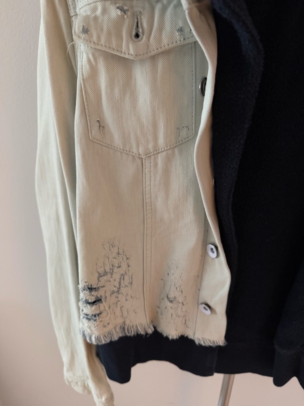 Free People Distressed Denim Jacket with attached Blue Hoodie, Small, vintage - Picture 6 of 6